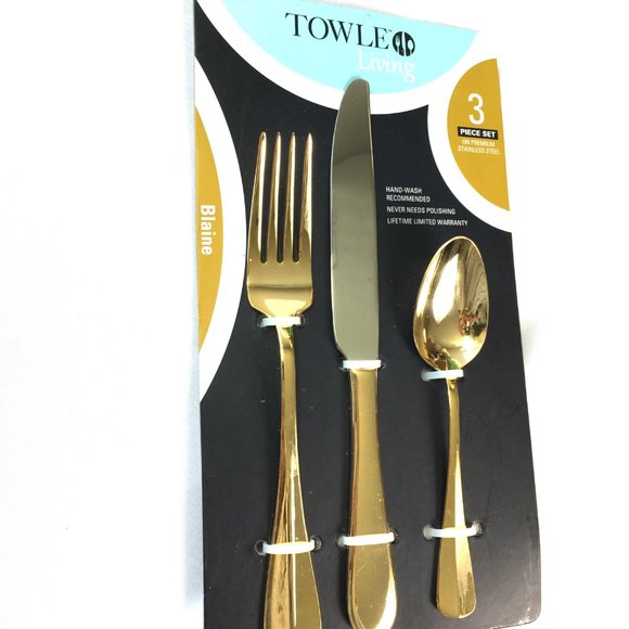 TOWLE  Gold Tone 3 Piece Flatware Place Setting Towle  NWT - Picture 2 of 7